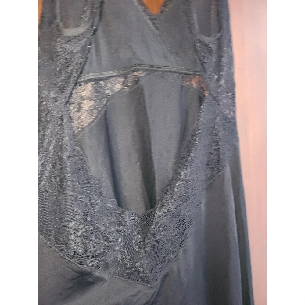 INC International Concepts Intimates Black Lace Trim Long Nightgown Small